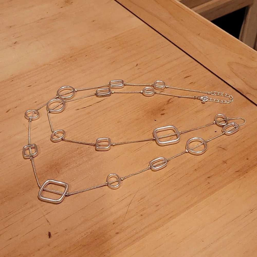 Silver Geometric Necklace and Earrings Set - Picture 3 of 4